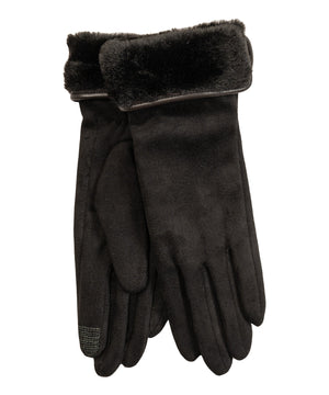 Echo Faux Suede Fold-Up Faux Fur Black Gloves
